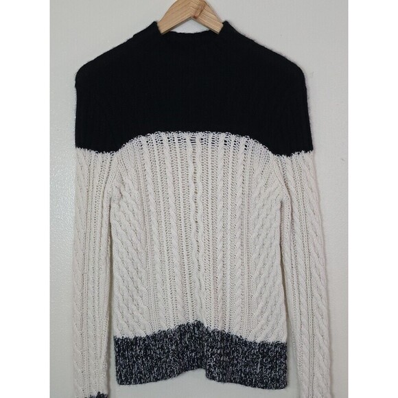 AQUA Cashmere Turtleneck Sweater Womens Size Medium Long Sleeve Two Tone - Picture 5 of 8